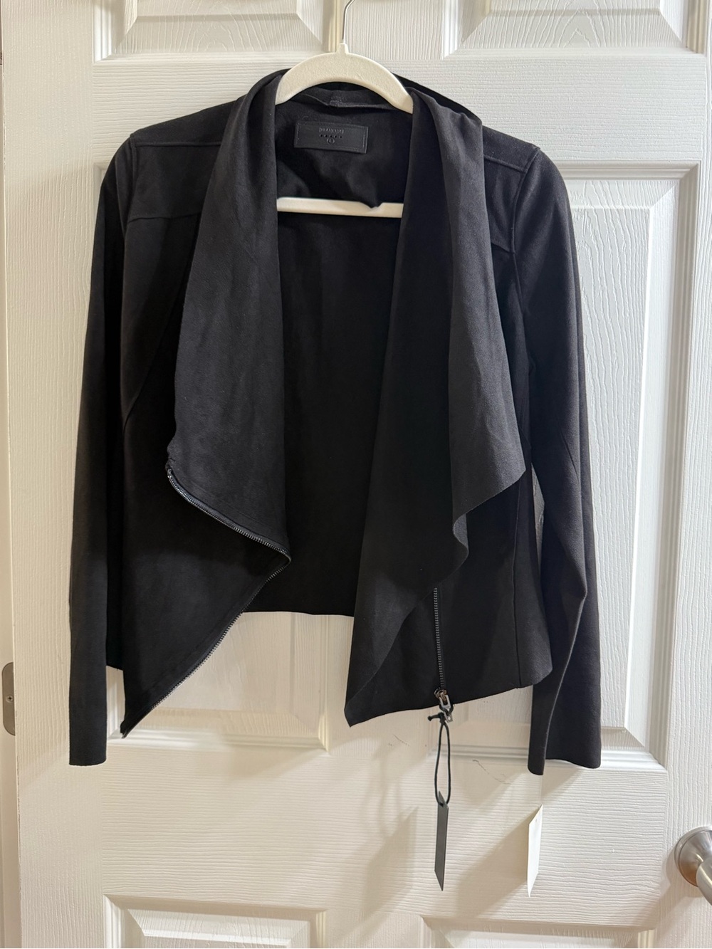 Blank NYC Black Draped Open-Front Blazer Jacket